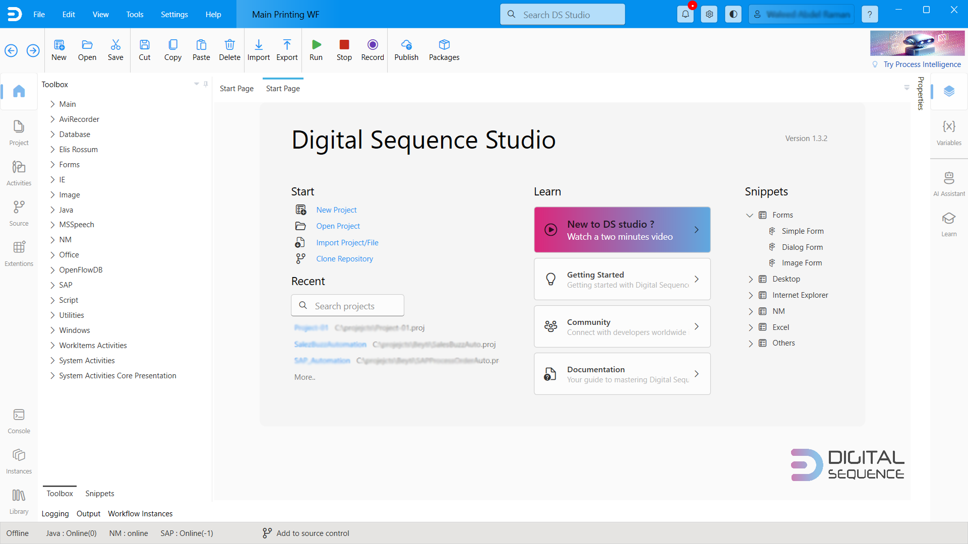 DS Studio Main Interface